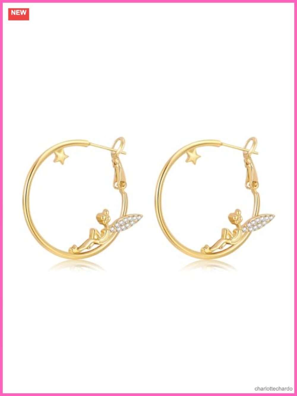 Wing Hoop Earrings Gold Plated Hypoallergenic Hinged Hoop Crystal Fairy